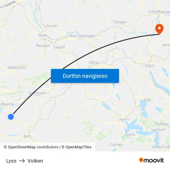 Lyss to Volken map
