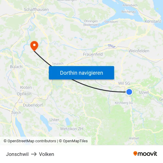 Jonschwil to Volken map