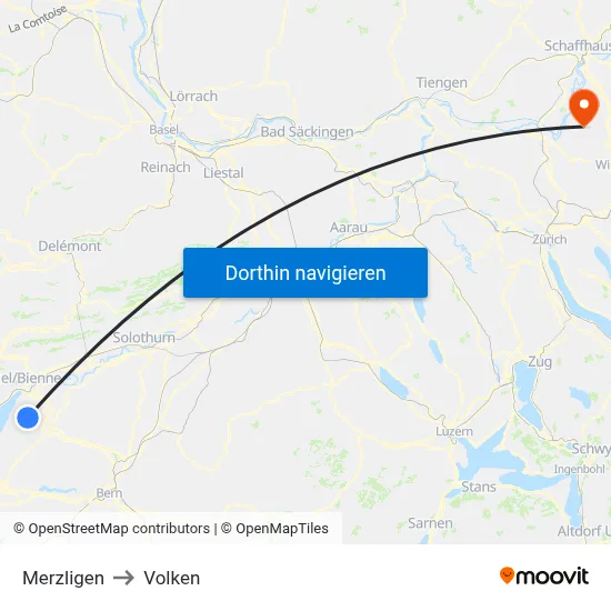 Merzligen to Volken map