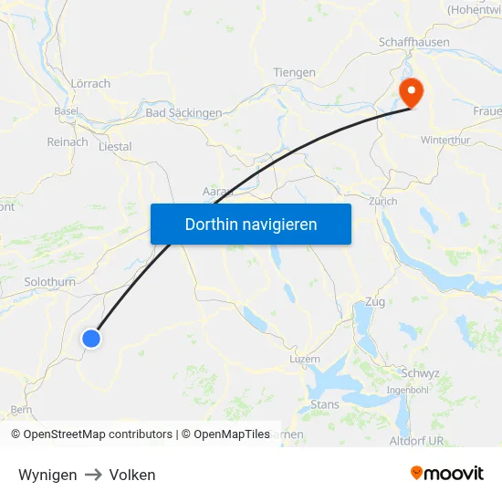 Wynigen to Volken map