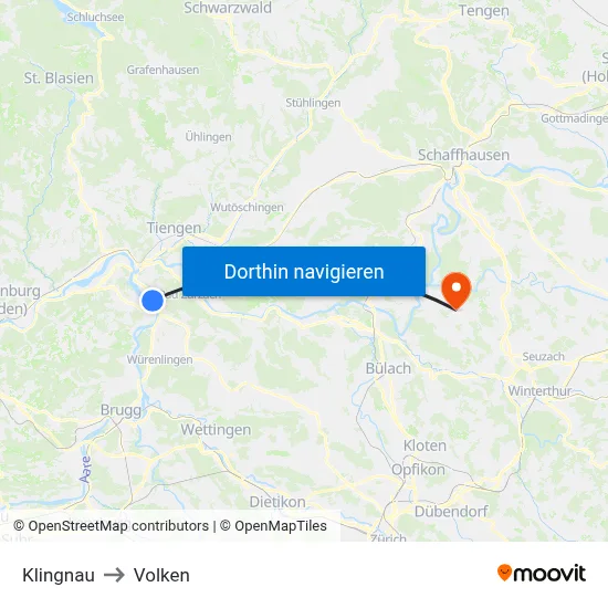 Klingnau to Volken map