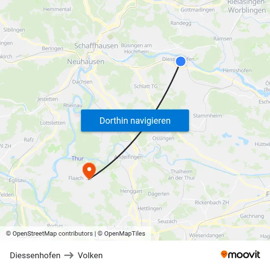 Diessenhofen to Volken map