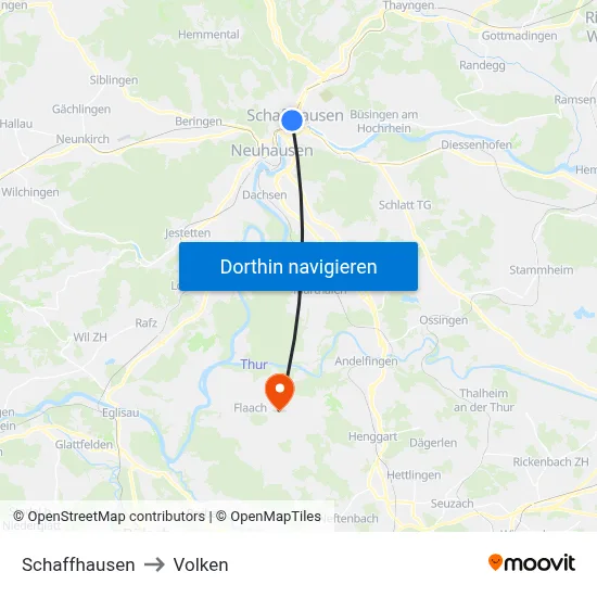 Schaffhausen to Volken map