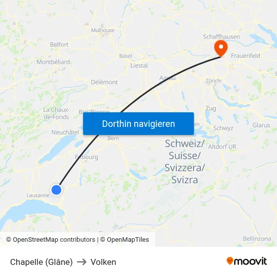 Chapelle (Glâne) to Volken map