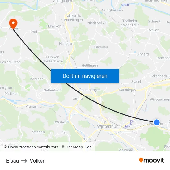 Elsau to Volken map