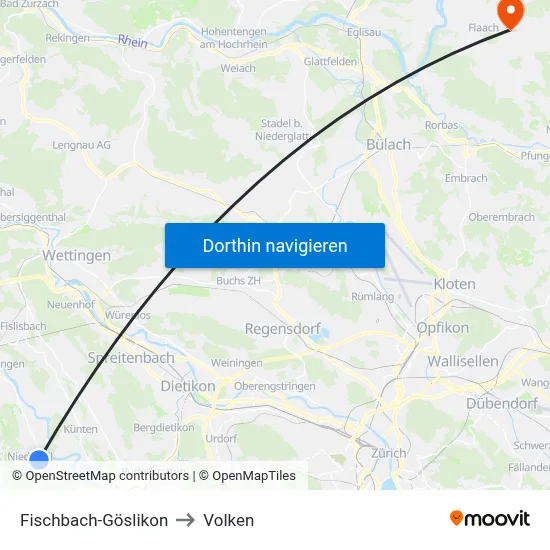 Fischbach-Göslikon to Volken map