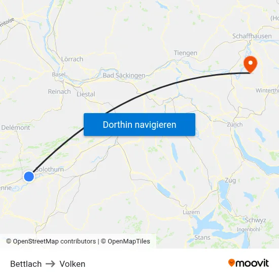 Bettlach to Volken map