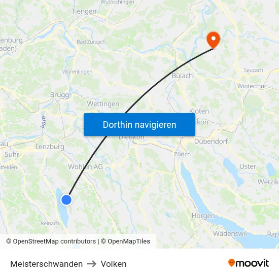 Meisterschwanden to Volken map