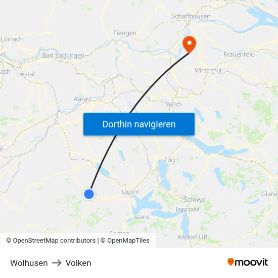 Wolhusen to Volken map