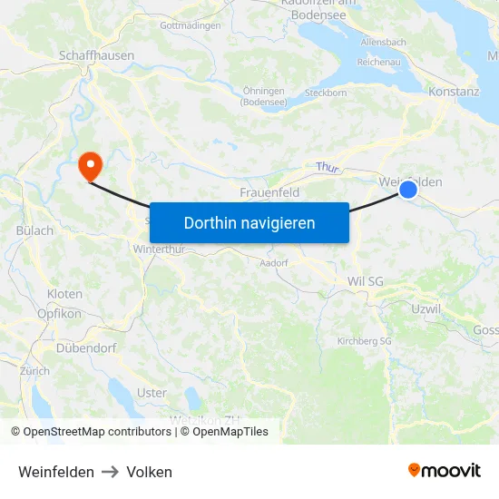 Weinfelden to Volken map