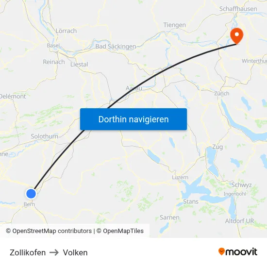 Zollikofen to Volken map
