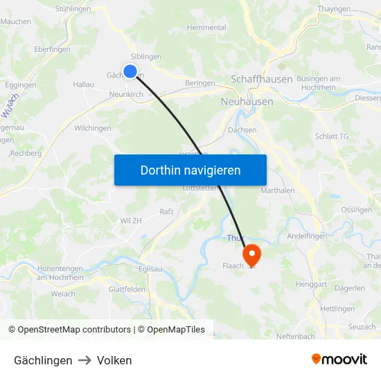 Gächlingen to Volken map
