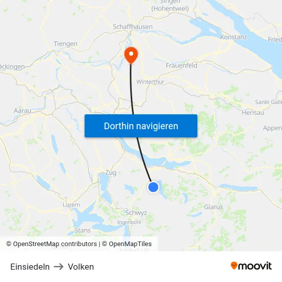 Einsiedeln to Volken map