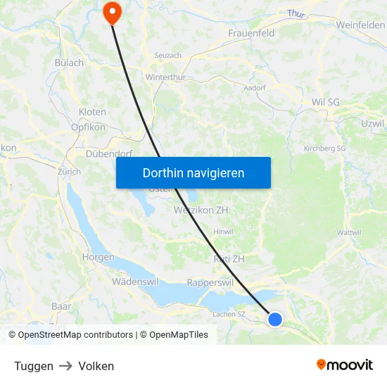 Tuggen to Volken map