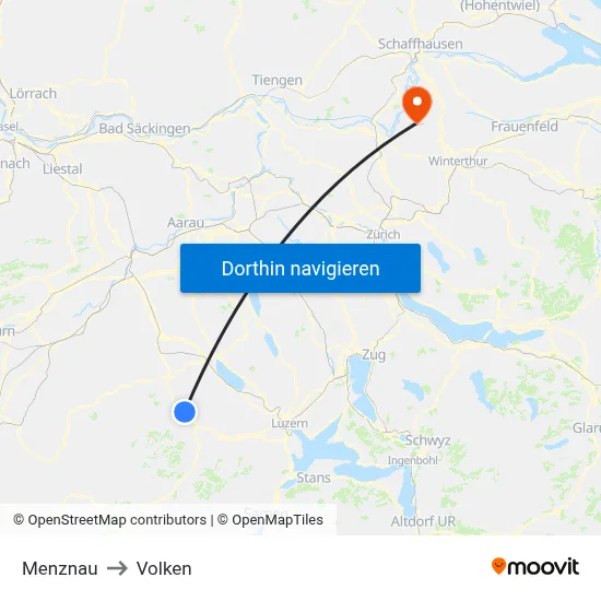Menznau to Volken map
