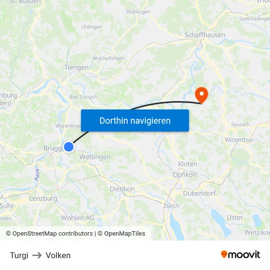 Turgi to Volken map