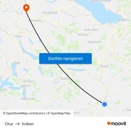 Chur to Volken map