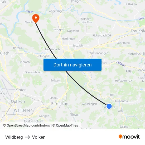 Wildberg to Volken map
