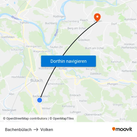 Bachenbülach to Volken map