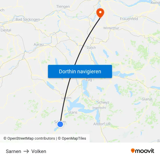 Sarnen to Volken map