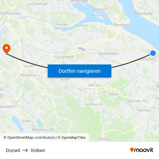 Dozwil to Volken map