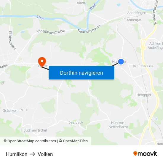 Humlikon to Volken map