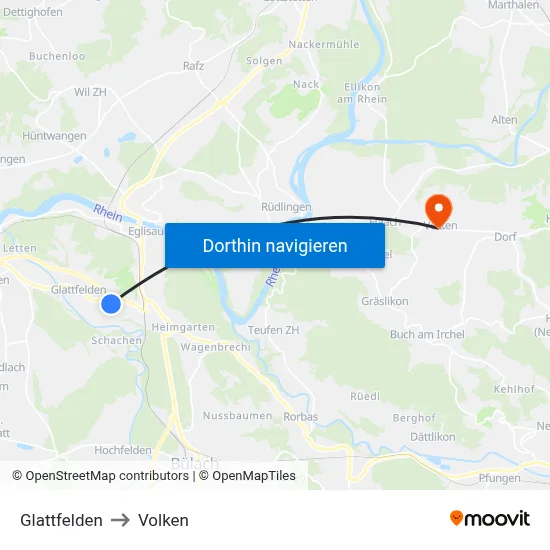 Glattfelden to Volken map
