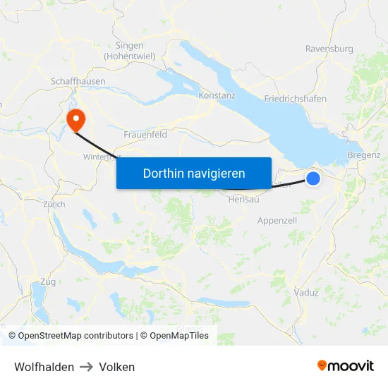 Wolfhalden to Volken map