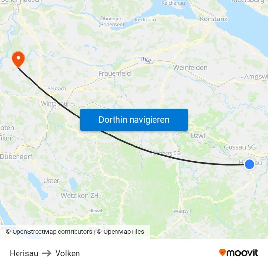 Herisau to Volken map