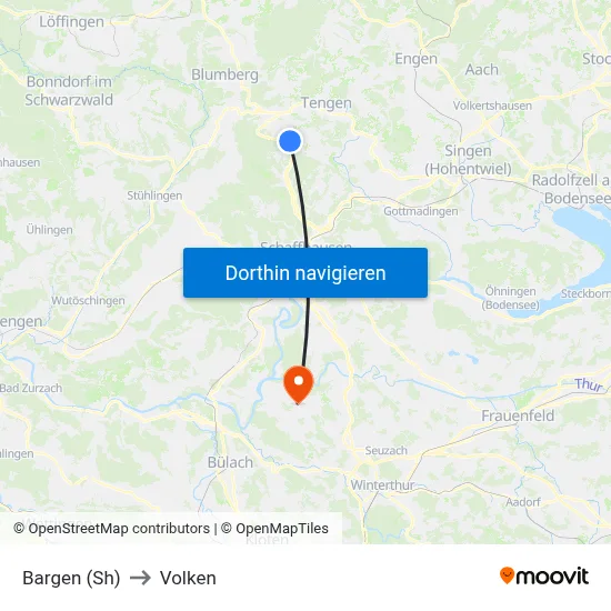 Bargen (Sh) to Volken map