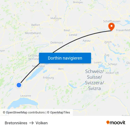 Bretonnières to Volken map