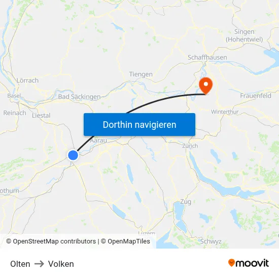 Olten to Volken map
