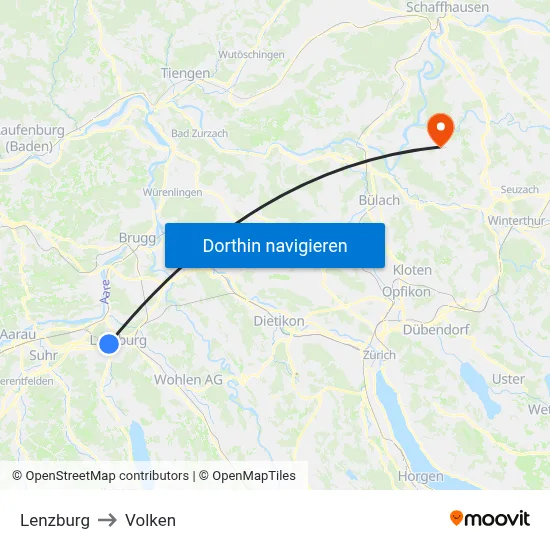 Lenzburg to Volken map