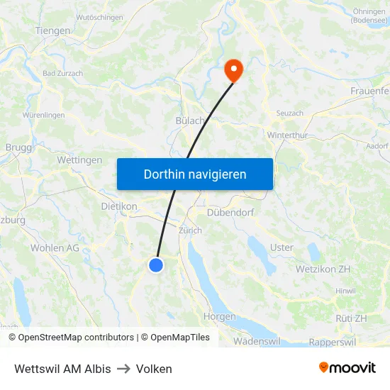Wettswil AM Albis to Volken map