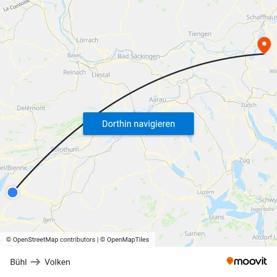 Bühl to Volken map
