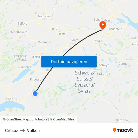 Crésuz to Volken map