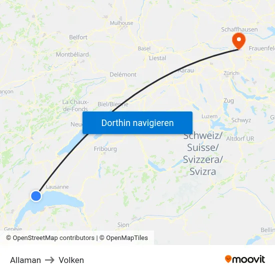Allaman to Volken map