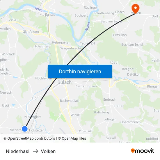 Niederhasli to Volken map
