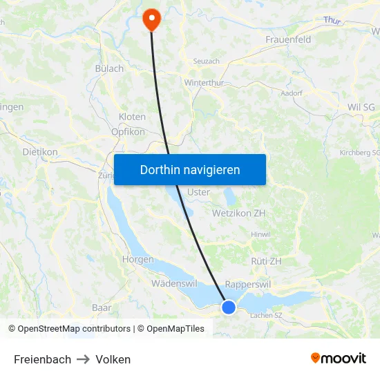 Freienbach to Volken map