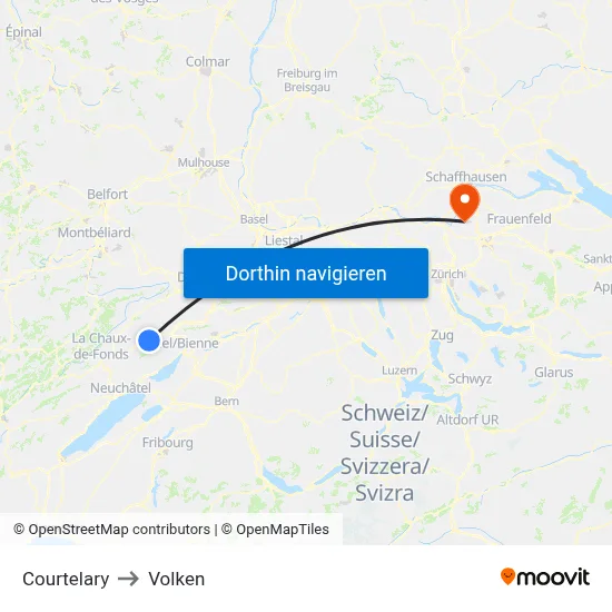 Courtelary to Volken map