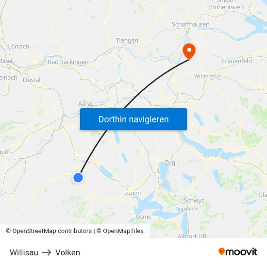 Willisau to Volken map