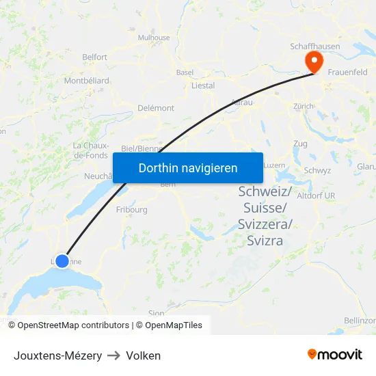 Jouxtens-Mézery to Volken map