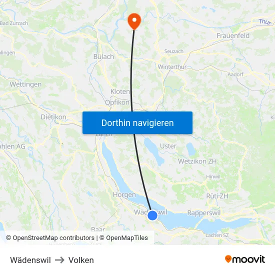 Wädenswil to Volken map