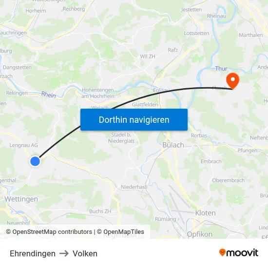 Ehrendingen to Volken map