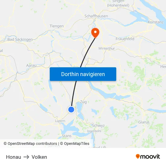 Honau to Volken map