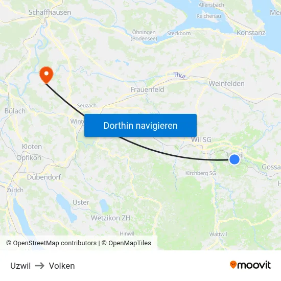 Uzwil to Volken map