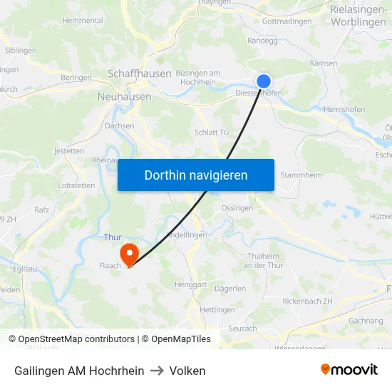 Gailingen AM Hochrhein to Volken map