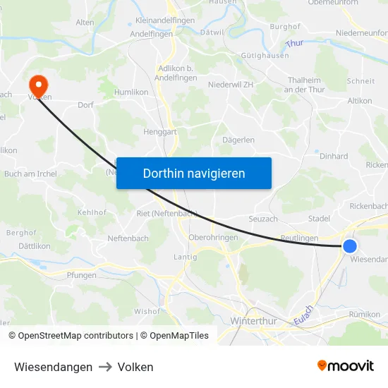 Wiesendangen to Volken map