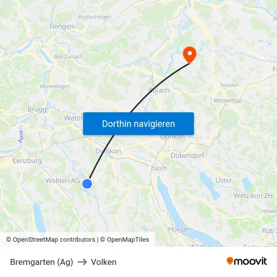 Bremgarten (Ag) to Volken map