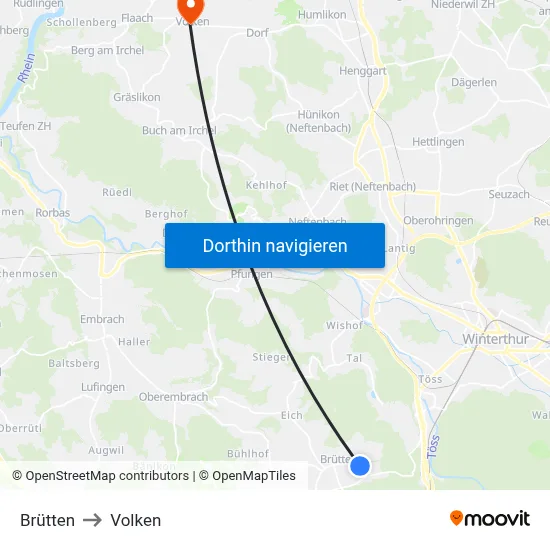 Brütten to Volken map